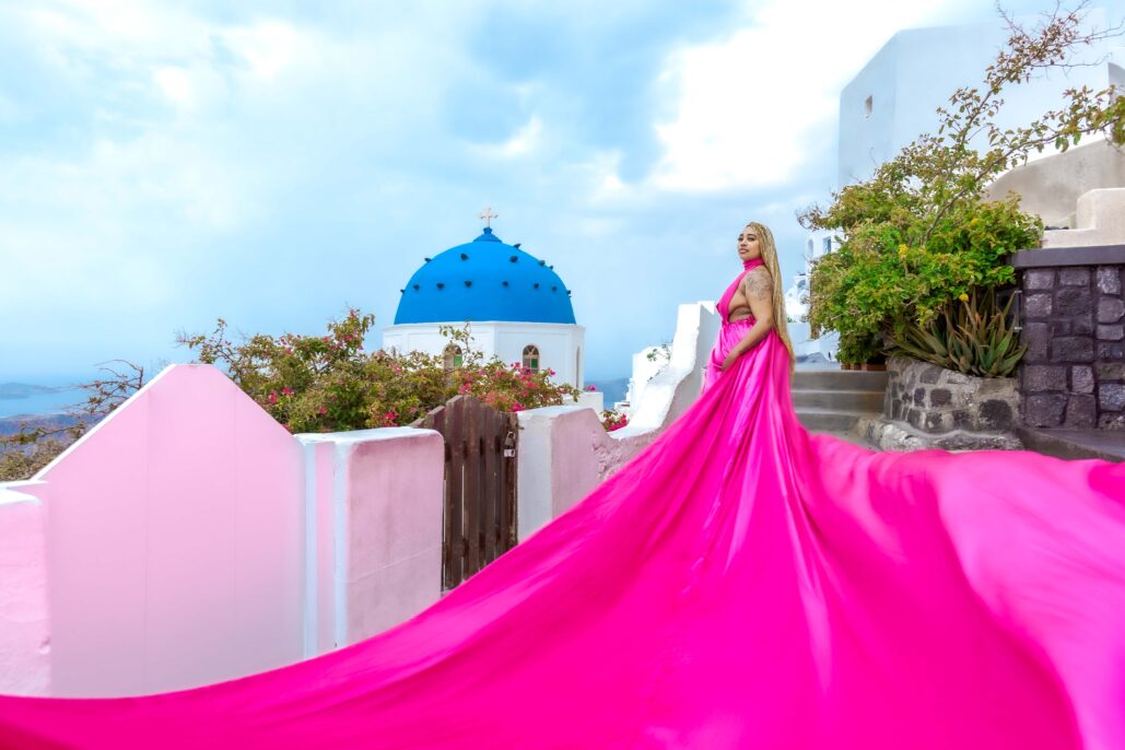Flying Dress Photoshoot Intimate Santorini
