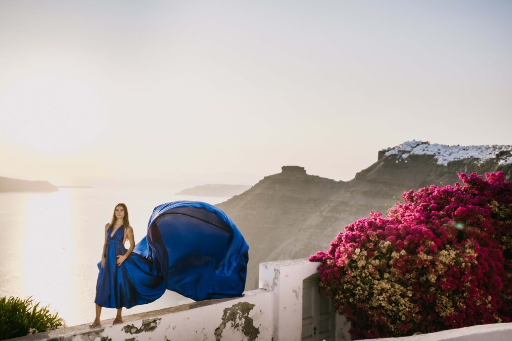 Flying Dress Photoshoot Intimate Santorini
