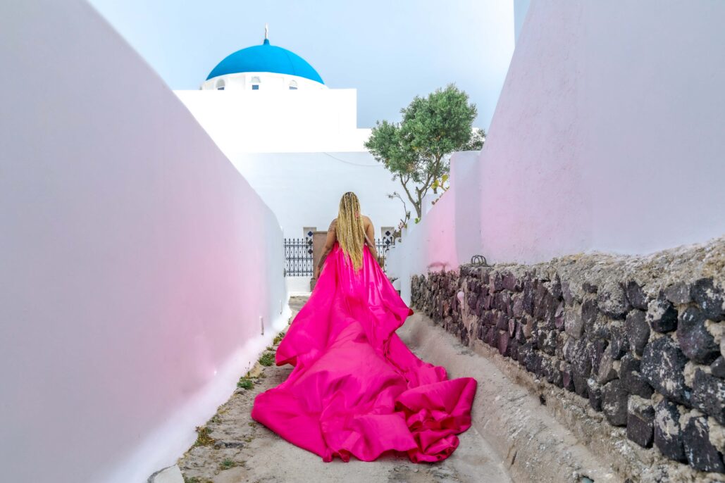 Flying Dress Photoshoot Intimate Santorini