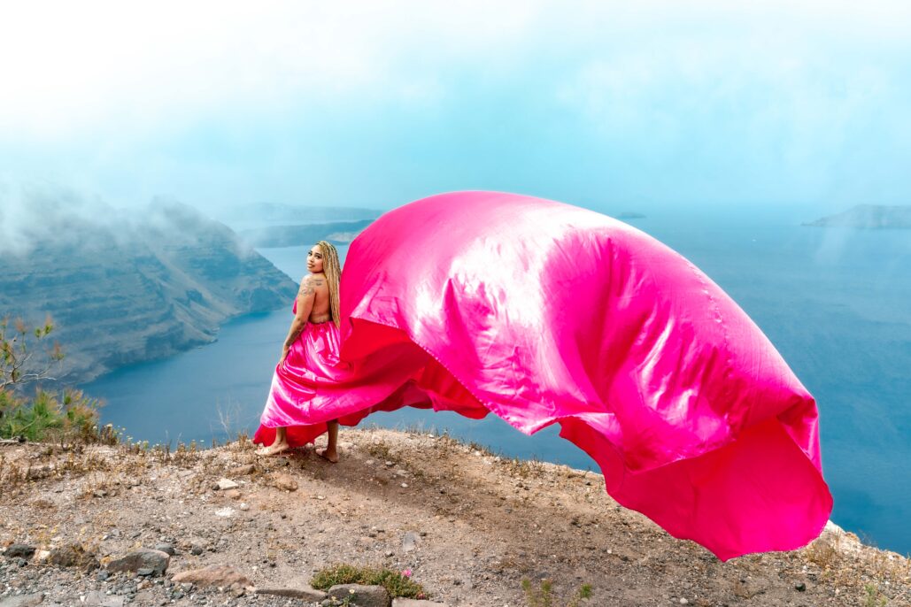 Flying Dress Photoshoot Intimate Santorini