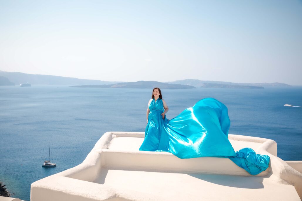 Flying Dress Photoshoot Intimate Santorini